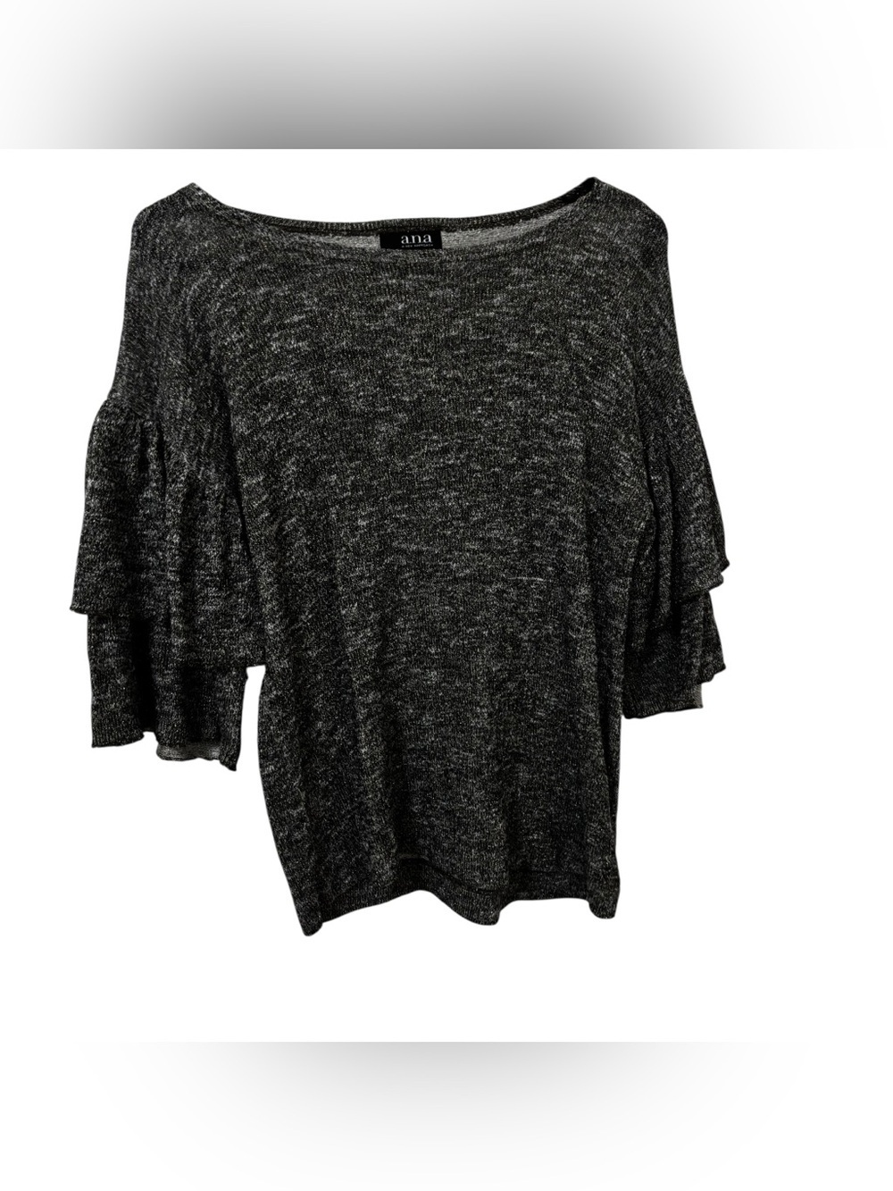3/$15 ana Black metallic Ruffle flare Sleeve top size Small